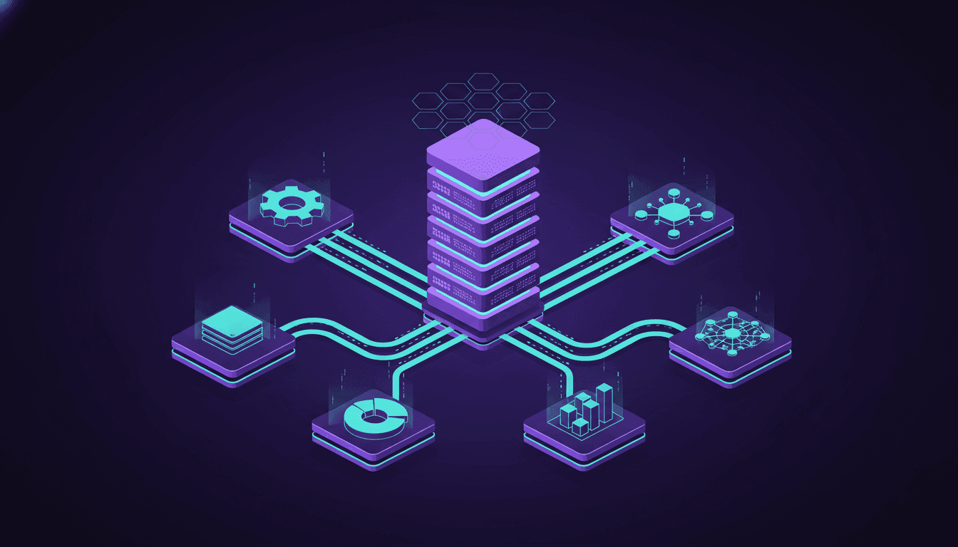 Honeyfield MCP Gateway - isometrische Illustration einer Model-Context-Protocol-Server-Suite für Business-Tool-Integration